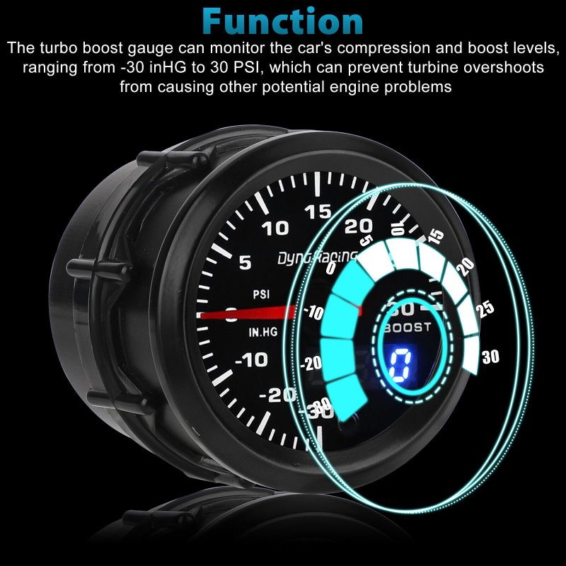 Car Turbo-boost Meter Psi Pressure Gauge 2-inch 52mm Pointer Digital Display Motor Oil Pressure Instrument 