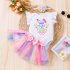 3pcs Baby Girls Skirt Set Flying Sleeve Romper Rainbow Princess Skirt With Headband For 0 2 Years Old Kids My first 18 24M 92