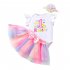 3pcs Baby Girls Skirt Set Flying Sleeve Romper Rainbow Princess Skirt With Headband For 0 2 Years Old Kids My first 18 24M 92