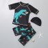 3pcs Boys Split Swimsuit Set Summer Short Sleeves Sunscreen Quick drying Swimwear Swimming Trunk With Swimming Cap blue 7 8years 2XL