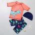 3pcs Boys Split Swimsuit Set Summer Short Sleeves Sunscreen Quick drying Swimwear Swimming Trunk With Swimming Cap blue 7 8years 2XL