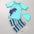 3pcs Boys Split Swimsuit Set Summer Short Sleeves Sunscreen Quick drying Swimwear Swimming Trunk With Swimming Cap blue 8 10years 3XL