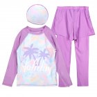 3pcs Children Split Swimsuit Long Sleeves Trousers Surfing Sunscreen Swimwear With Swimming Cap For Girls 322 purple 7-8Y 10