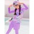3pcs Children Split Swimsuit Long Sleeves Trousers Surfing Sunscreen Swimwear With Swimming Cap For Girls 322 purple 13 14Y 16