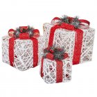 3pcs Christmas Lighted Gift Boxes With Bow Christmas Lighting Box Ornament For Home Indoor Porch Party Decoration White 3pcs/set