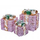 3pcs Christmas Lighted Gift Boxes With Bow Christmas Lighting Box Ornament For Home Indoor Porch Party Decoration purple 3pcs/set