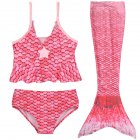 3pcs Girls Mermaid Swimsuit Set Sleeveless Tube Tops Briefs Mermaid Tail Three-piece Suit For 4-11 Years Old Kids red  8-9Y 10