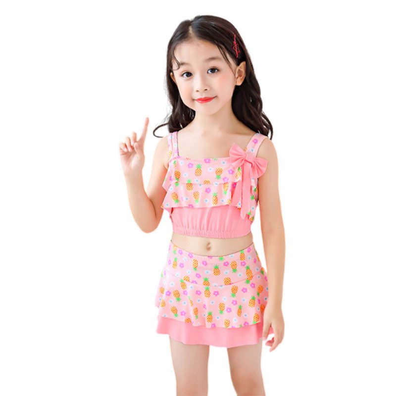 3pcs Girls Split Swimsuit Summer Sleeveless Breathable Bikini Swimwear With Swimming Cap For Summer Hot Spring pink 5-6Y M