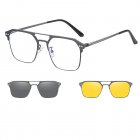 3pcs Men Glasses Set Magnetic Polarized Sunglasses Magnetic Night Vision Sunglasses Anti-blue Myopia Glasses C1 silver grey frame