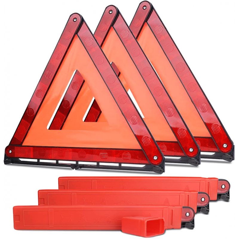 3pcs Safety Triangle Kit Road Emergency Warning Reflector Roadside Reflective Early Warning Sign Red_3 pieces