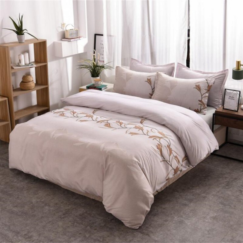3pcs Simple  Printing Duvet  Cover Pillowcase Bedding  Sets For  Home  Hotel Milky white_228*228cm(US Queen)