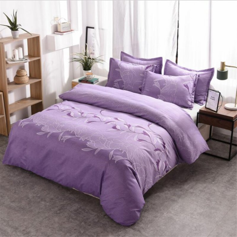 3pcs Simple  Printing Duvet  Cover Pillowcase Bedding  Sets For  Home  Hotel purple_260x230cm(US King)