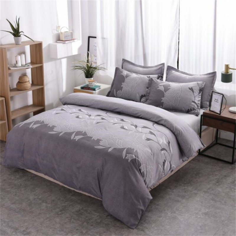 3pcs Simple  Printing Duvet  Cover Pillowcase Bedding  Sets For  Home  Hotel gray_260x230cm(US King)