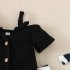 3pcs Summer Girls Cotton Suit Sleeveless Tank Tops Trousers Headscarf Three piece Set For Kids Aged 1 2 black 80cm 6 12M M