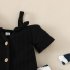 3pcs Summer Girls Cotton Suit Sleeveless Tank Tops Trousers Headscarf Three piece Set For Kids Aged 1 2 black 90cm 12 18M L
