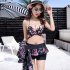 3pcs Summer Hawaiian Printing Split Swimsuit For Women Quick drying Sexy Bikini Set With Cover up pink XL