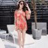 3pcs Summer Hawaiian Printing Split Swimsuit For Women Quick drying Sexy Bikini Set With Cover up pink XXL