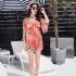 3pcs Summer Hawaiian Printing Split Swimsuit For Women Quick drying Sexy Bikini Set With Cover up pink XXL