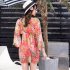 3pcs Summer Hawaiian Printing Split Swimsuit For Women Quick drying Sexy Bikini Set With Cover up pink XXL