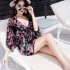 3pcs Summer Hawaiian Printing Split Swimsuit For Women Quick drying Sexy Bikini Set With Cover up pink XXL