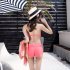 3pcs Summer Hawaiian Printing Split Swimsuit For Women Quick drying Sexy Bikini Set With Cover up pink XXL