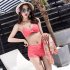 3pcs Summer Hawaiian Printing Split Swimsuit For Women Quick drying Sexy Bikini Set With Cover up pink XXL