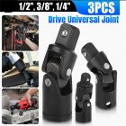 3pcs Universal Joint Set 1/4-Inch 3/8-Inch 1/2-Inch Drive Chrome Vanadium Steel Joint Adapter Ratchet Socket black