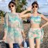 3pcs Women Bikini Set With Long Sleeves Sunscreen Cover up Sweet Printing Sleeveless Tops Shorts Suit Watermelon Red L