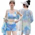 3pcs Women Bikini Set With Long Sleeves Sunscreen Cover up Sweet Printing Sleeveless Tops Shorts Suit 8282130 yellow XL