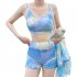 3pcs Women Bikini Set With Long Sleeves Sunscreen Cover up Sweet Printing Sleeveless Tops Shorts Suit 8282130 yellow XL