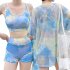 3pcs Women Bikini Set With Long Sleeves Sunscreen Cover up Sweet Printing Sleeveless Tops Shorts Suit 8282130 yellow XL