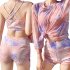 3pcs Women Bikini Set With Long Sleeves Sunscreen Cover up Sweet Printing Sleeveless Tops Shorts Suit 8282130 yellow XL