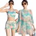 3pcs Women Bikini Set With Long Sleeves Sunscreen Cover up Sweet Printing Sleeveless Tops Shorts Suit 8282130 yellow XL