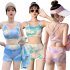 3pcs Women Bikini Set With Long Sleeves Sunscreen Cover up Sweet Printing Sleeveless Tops Shorts Suit yellow L