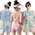 3pcs Women Bikini Set With Long Sleeves Sunscreen Cover up Sweet Printing Sleeveless Tops Shorts Suit yellow L