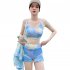 3pcs Women Bikini Set With Long Sleeves Sunscreen Cover up Sweet Printing Sleeveless Tops Shorts Suit yellow L