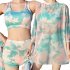 3pcs Women Bikini Set With Long Sleeves Sunscreen Cover up Sweet Printing Sleeveless Tops Shorts Suit yellow L