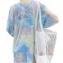 3pcs Women Bikini Set With Long Sleeves Sunscreen Cover up Sweet Printing Sleeveless Tops Shorts Suit yellow L