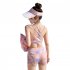 3pcs Women Bikini Set With Long Sleeves Sunscreen Cover up Sweet Printing Sleeveless Tops Shorts Suit yellow L