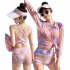 3pcs Women Bikini Set With Long Sleeves Sunscreen Cover up Sweet Printing Sleeveless Tops Shorts Suit yellow L