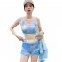 3pcs Women Bikini Set With Long Sleeves Sunscreen Cover up Sweet Printing Sleeveless Tops Shorts Suit yellow L