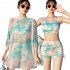 3pcs Women Bikini Set With Long Sleeves Sunscreen Cover up Sweet Printing Sleeveless Tops Shorts Suit yellow L