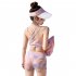 3pcs Women Bikini Set With Long Sleeves Sunscreen Cover up Sweet Printing Sleeveless Tops Shorts Suit yellow L
