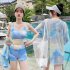3pcs Women Bikini Set With Long Sleeves Sunscreen Cover up Sweet Printing Sleeveless Tops Shorts Suit yellow L