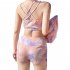 3pcs Women Bikini Set With Long Sleeves Sunscreen Cover up Sweet Printing Sleeveless Tops Shorts Suit 8282130 yellow XL