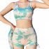 3pcs Women Bikini Set With Long Sleeves Sunscreen Cover up Sweet Printing Sleeveless Tops Shorts Suit 8282130 yellow XL
