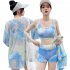 3pcs Women Bikini Set With Long Sleeves Sunscreen Cover up Sweet Printing Sleeveless Tops Shorts Suit 8282130 yellow XL