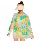 3pcs Women Split Swimsuit Cute Printing Sleeveless Tops Shorts Bikini Set With Long Sleeves Sunscreen Cover-up 039928 green L