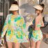 3pcs Women Split Swimsuit Cute Printing Sleeveless Tops Shorts Bikini Set With Long Sleeves Sunscreen Cover up 039928 blue L