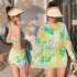 3pcs Women Split Swimsuit Cute Printing Sleeveless Tops Shorts Bikini Set With Long Sleeves Sunscreen Cover up 039928 blue L